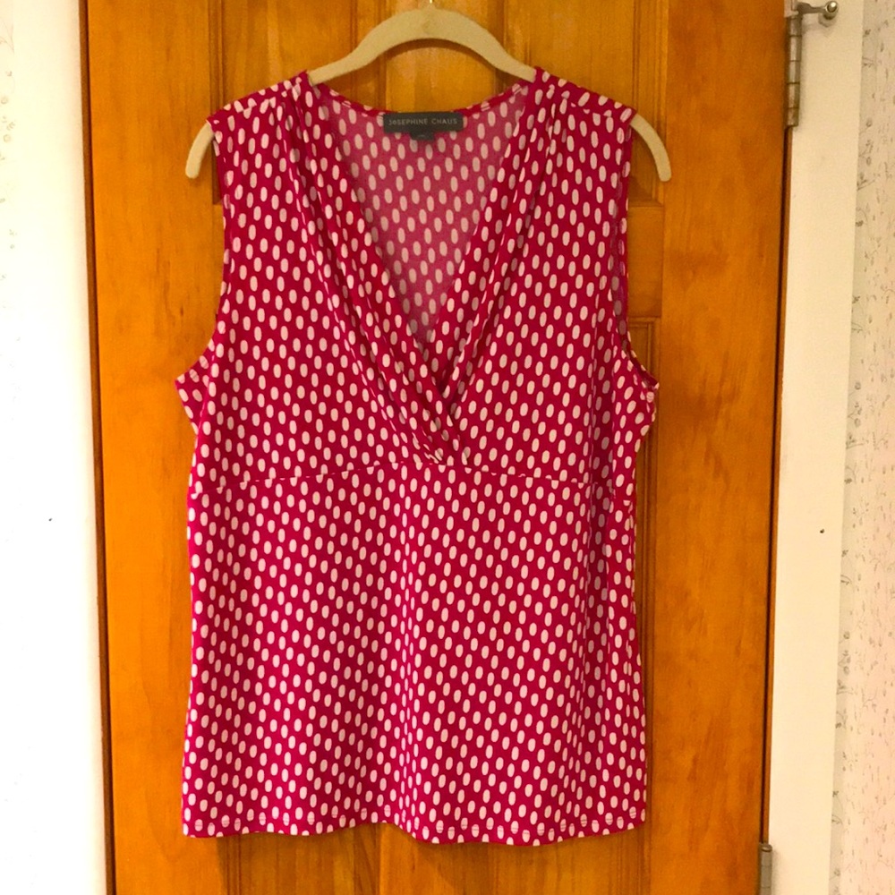 SO PRETTY! CHAUS Fushia w/white dots faux wrap top XL